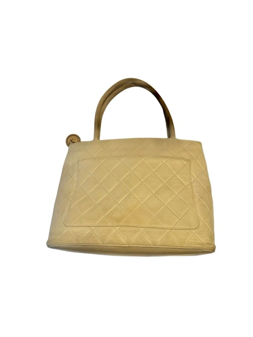 CHANEL Medallion Quilted CC Leather Shoulder Tote in Light Beige